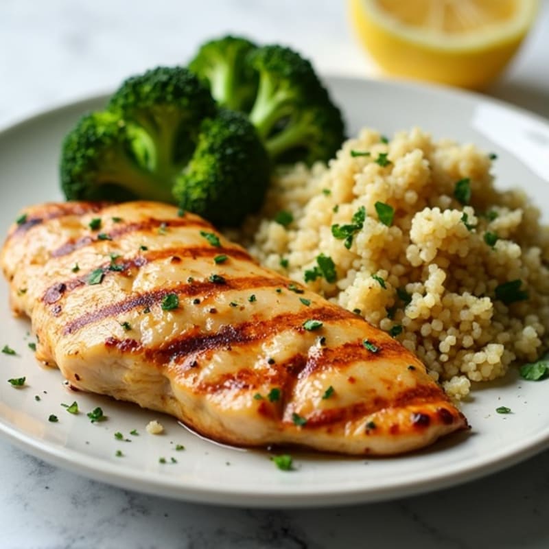 Grilled Lemon Herb Chicken with Quinoa and Roasted Broccoli
