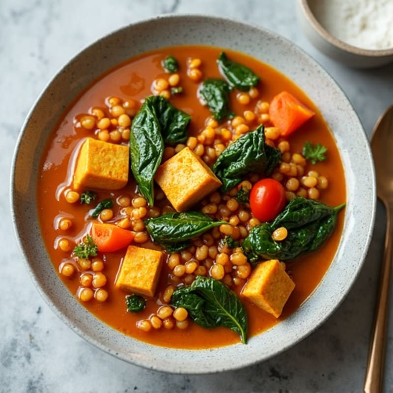 Hearty Red Lentil Curry with Fresh Spinach