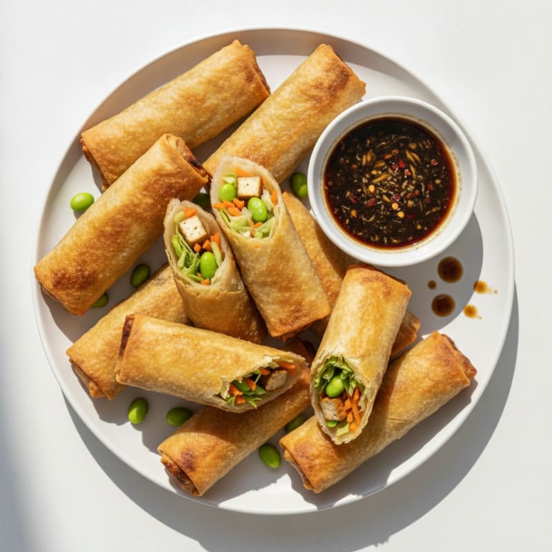 Baked Vegetable Spring Rolls with Dipping Sauce