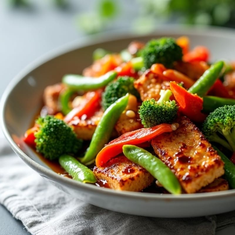 Crispy Maple Glazed Tempeh with Vibrant Vegetable Stir-Fry