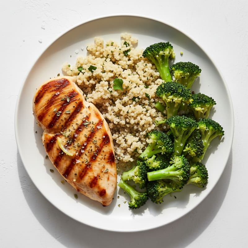 Grilled Chicken Breast with Quinoa and Steamed Broccoli