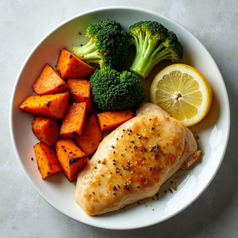 Sheet Pan Lemon-Garlic Chicken with Roasted Broccoli and Sweet Potatoes