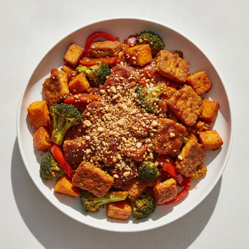 Crispy Sweet Potato and Tempeh Stir-Fry with Mixed Vegetables