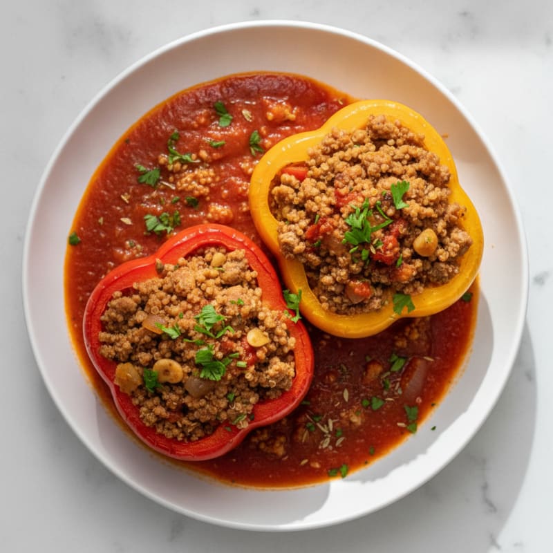 Lean Turkey and Quinoa Stuffed Bell Peppers with Tomato Sauce