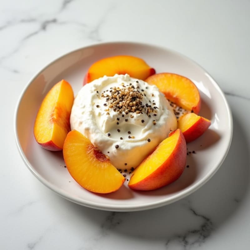 Cottage Cheese with Sliced Peaches and Chia Seeds