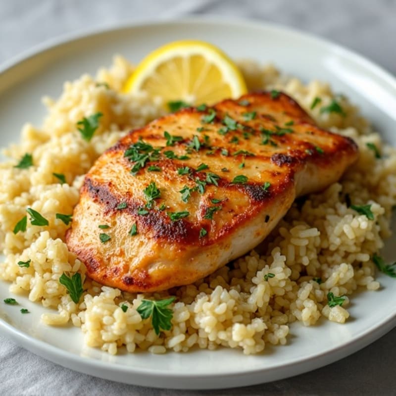 Lemon Herb Pan-Seared Chicken with Fluffy Rice Pilaf