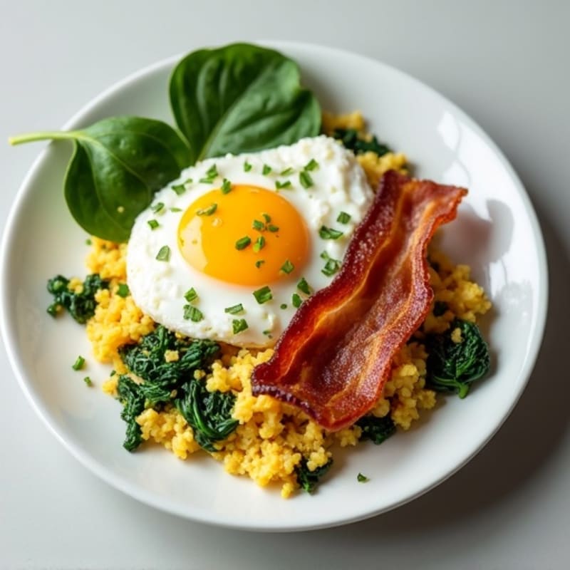 Cottage Cheese Scramble with Spinach and Turkey Bacon