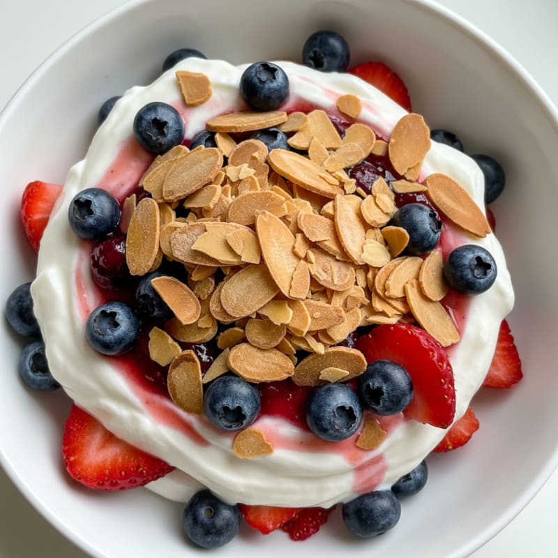 Greek Yogurt Protein Parfait with Mixed Berries and Almonds