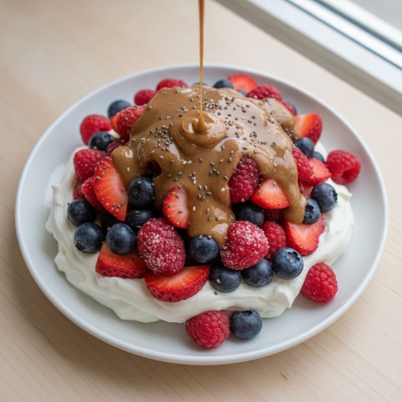 Greek Yogurt Protein Parfait with Mixed Berries and Almond Butter
