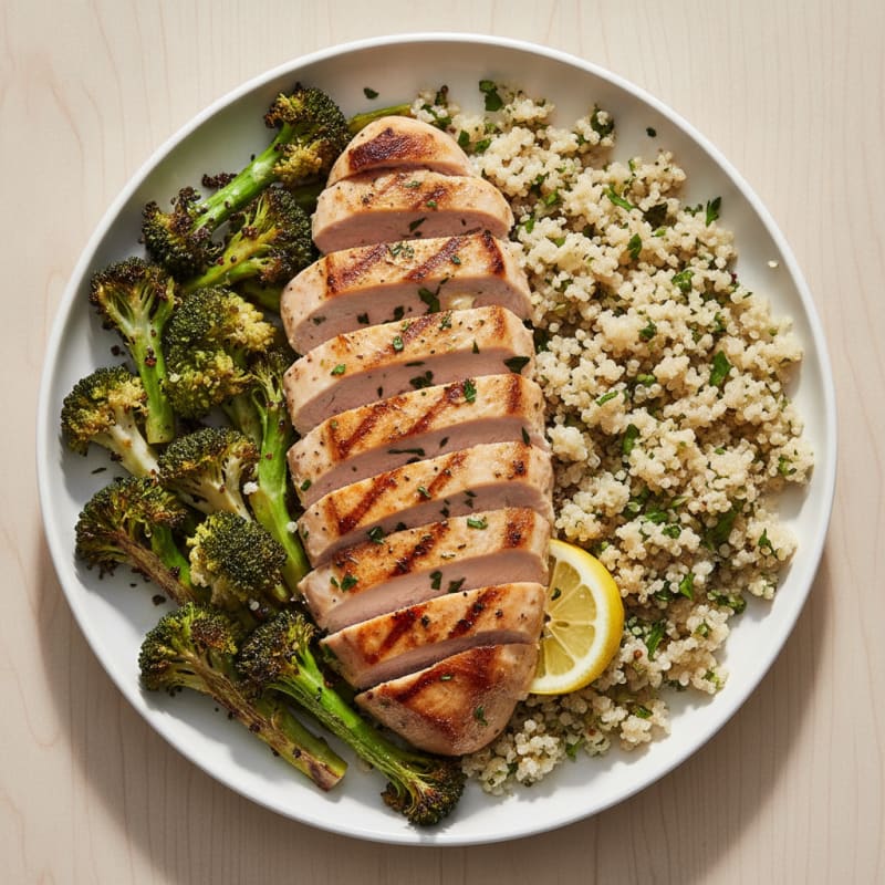 Grilled Turkey Breast with Roasted Broccoli and Quinoa