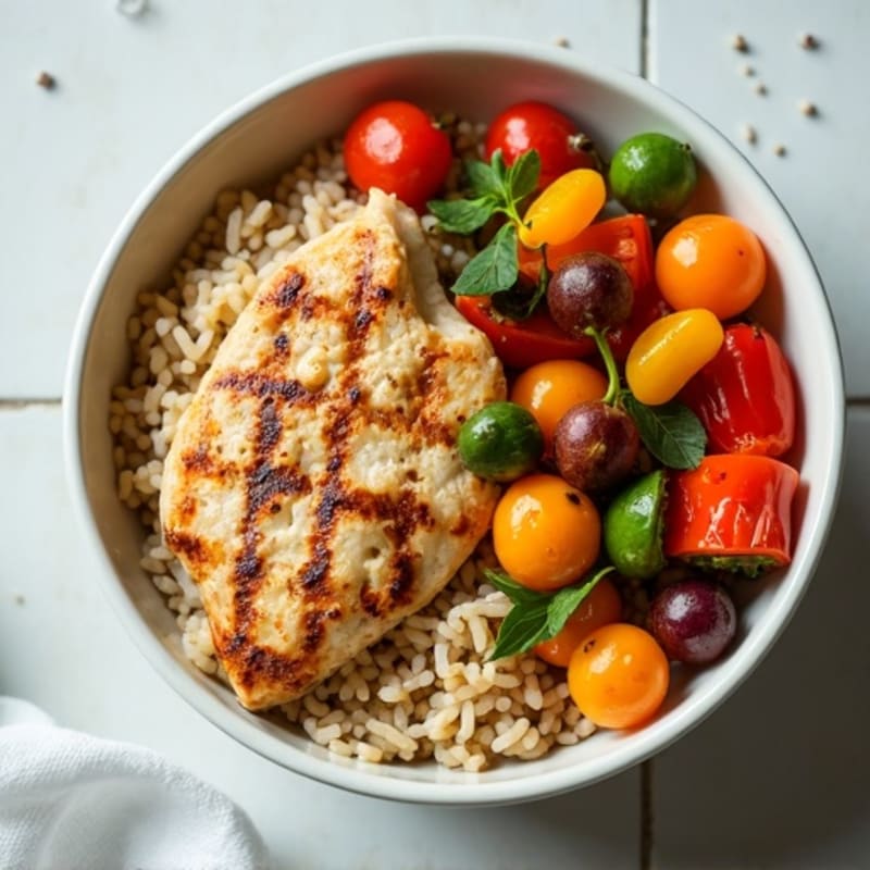 Grilled Chicken and Rice Bowl with Roasted Vegetables
