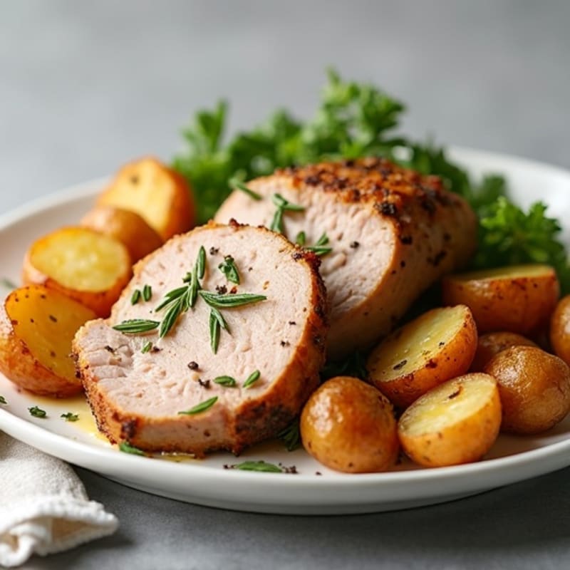 Garlic Herb Roasted Pork Loin with Crispy Roasted Potatoes