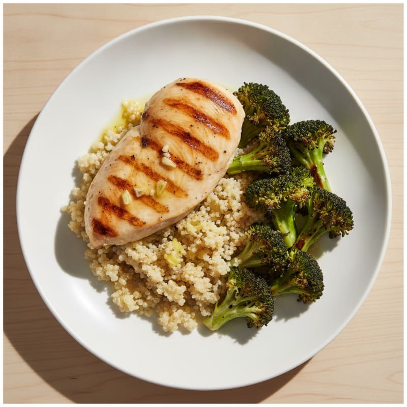 Grilled Chicken Breast with Quinoa and Roasted Broccoli