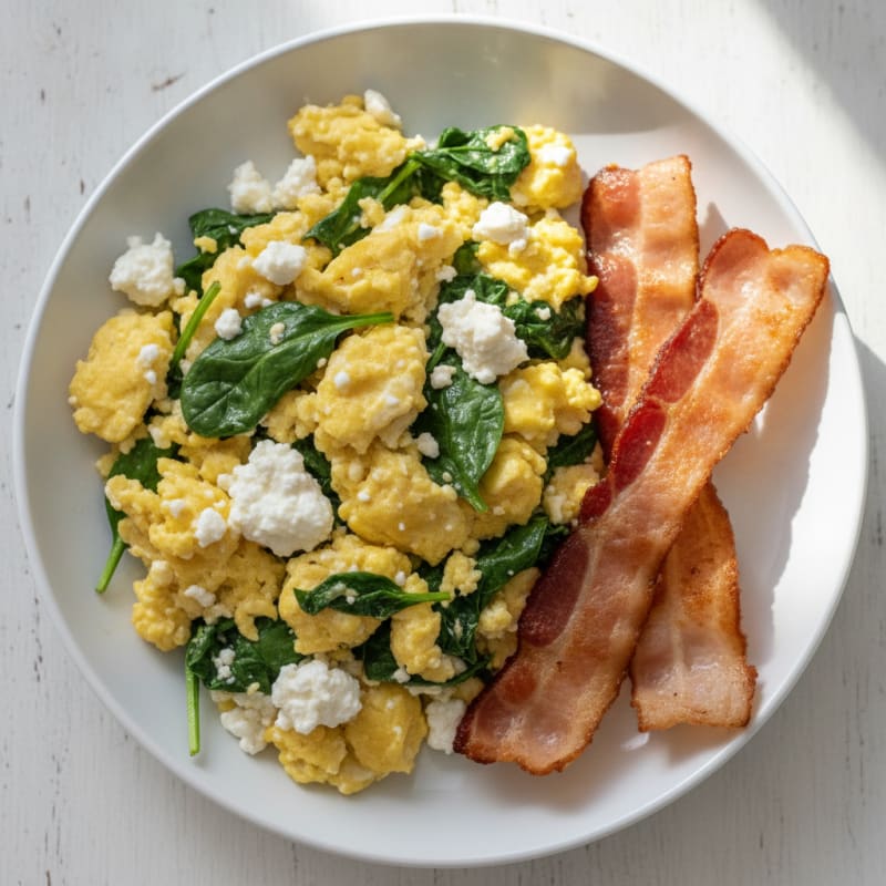 Cottage Cheese Scramble with Spinach and Turkey Bacon