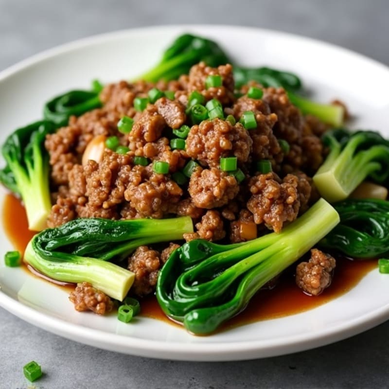 Garlic Ginger Ground Beef with Tender Bok Choy