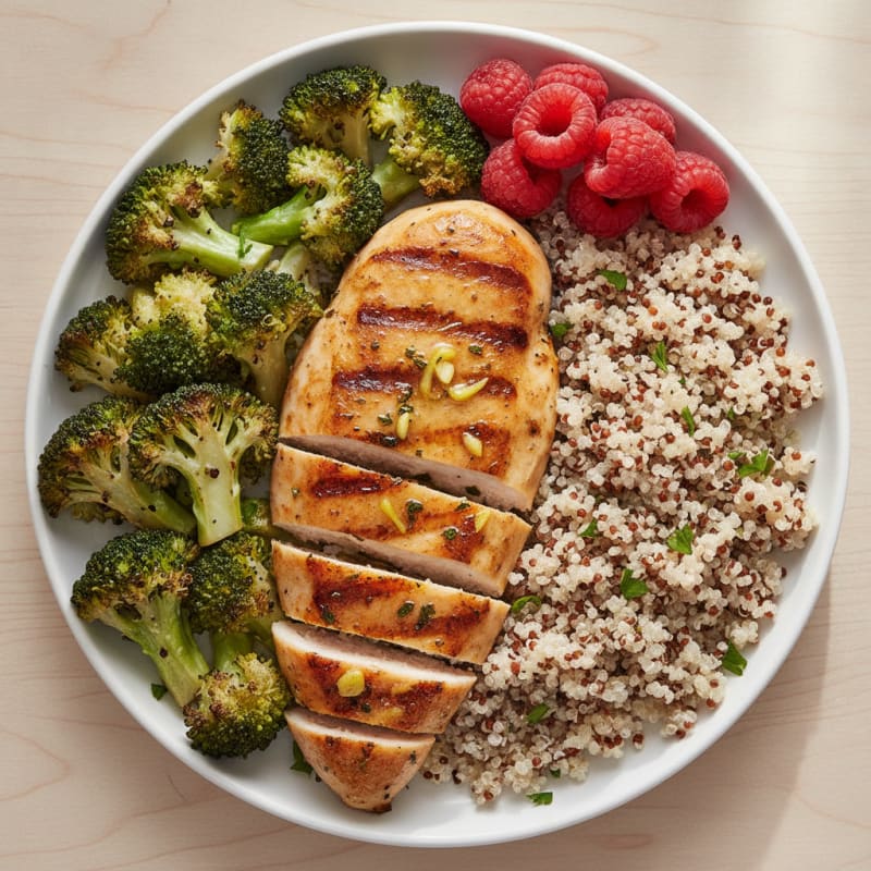 Grilled Chicken Breast with Roasted Broccoli and Quinoa