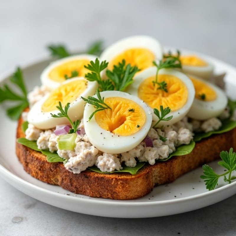 Creamy Tuna Salad with Fresh Herbs on Crispy Ezekiel Toast