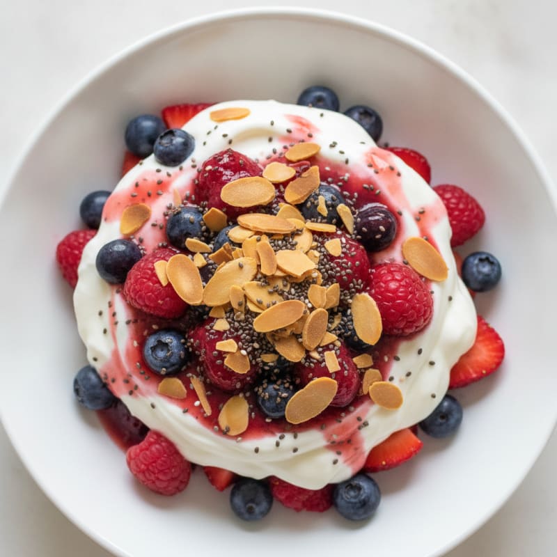 Greek Yogurt Protein Parfait with Mixed Berries and Almonds