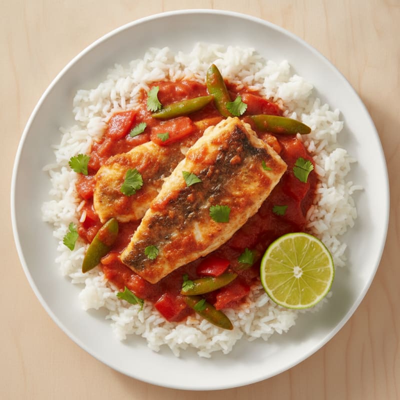 Red Curry Basa with Coconut Rice