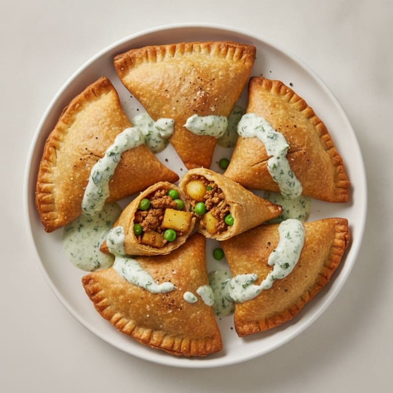 Baked Turkey and Potato Samosas with Mint Yogurt Chutney