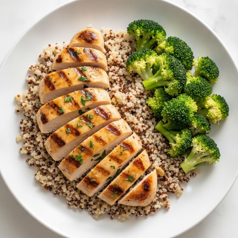 Grilled Chicken Breast with Quinoa and Steamed Broccoli