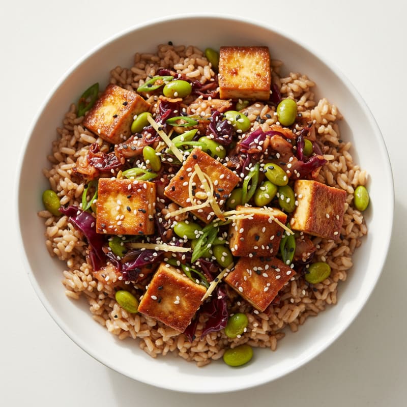 Kimchi and Tofu Stir-Fry with Brown Rice