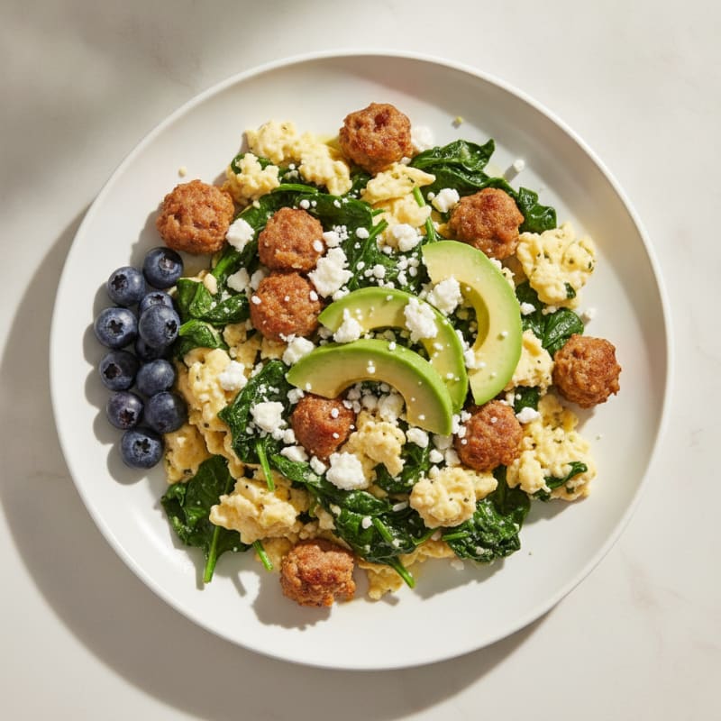 Egg White and Spinach Scramble with Turkey Sausage