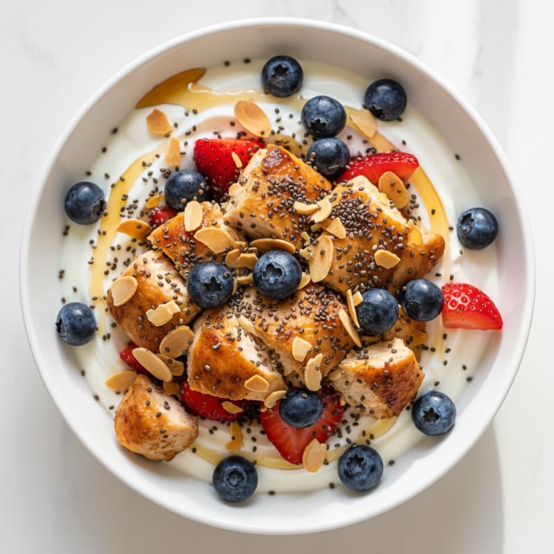 High-Protein Greek Yogurt Bowl with Chopped Chicken and Berries