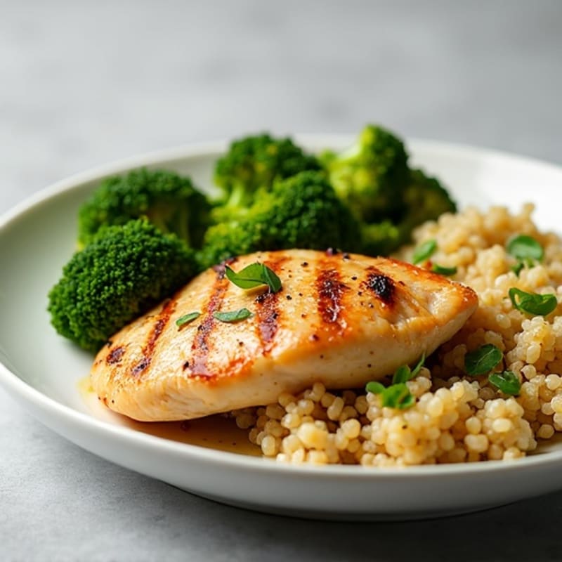 Grilled Chicken Breast with Roasted Broccoli and Quinoa