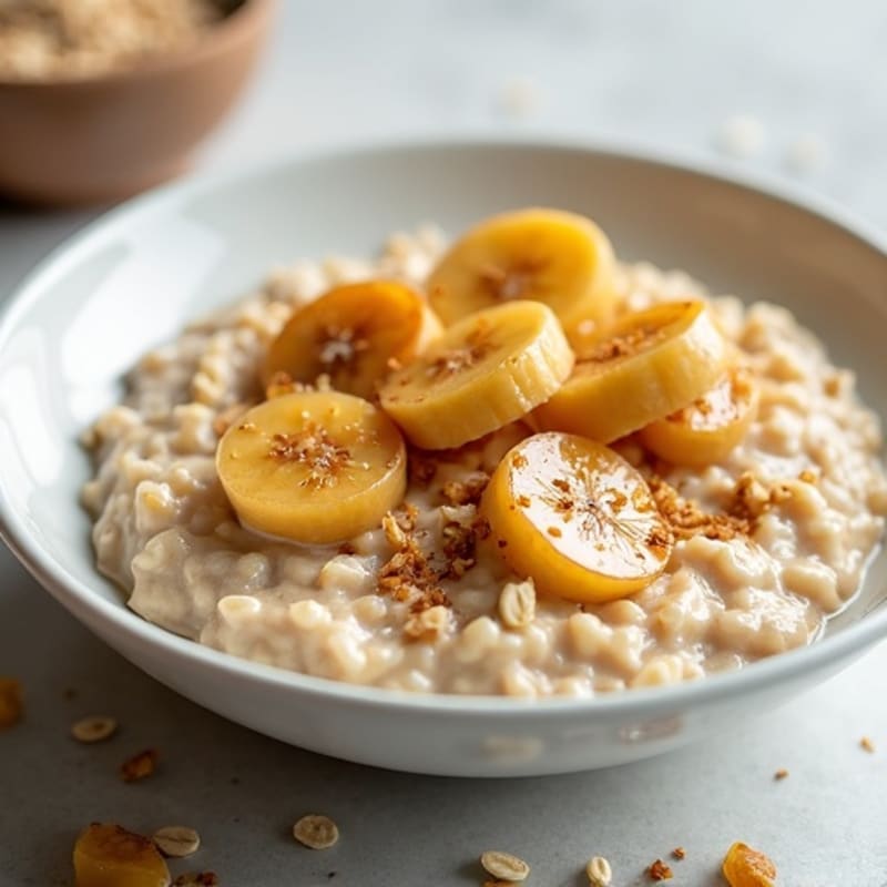 Creamy Coconut Protein Oatmeal with Caramelized Bananas
