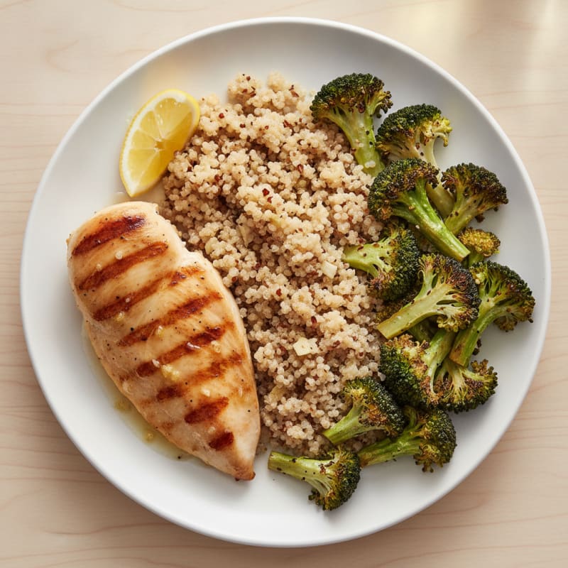 Grilled Chicken Breast with Quinoa and Roasted Broccoli