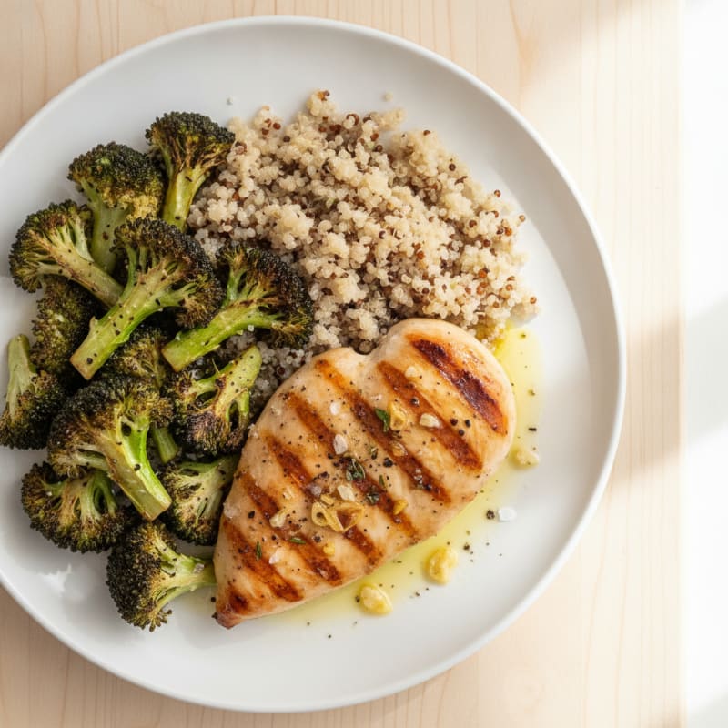Grilled Chicken Breast with Roasted Broccoli and Quinoa