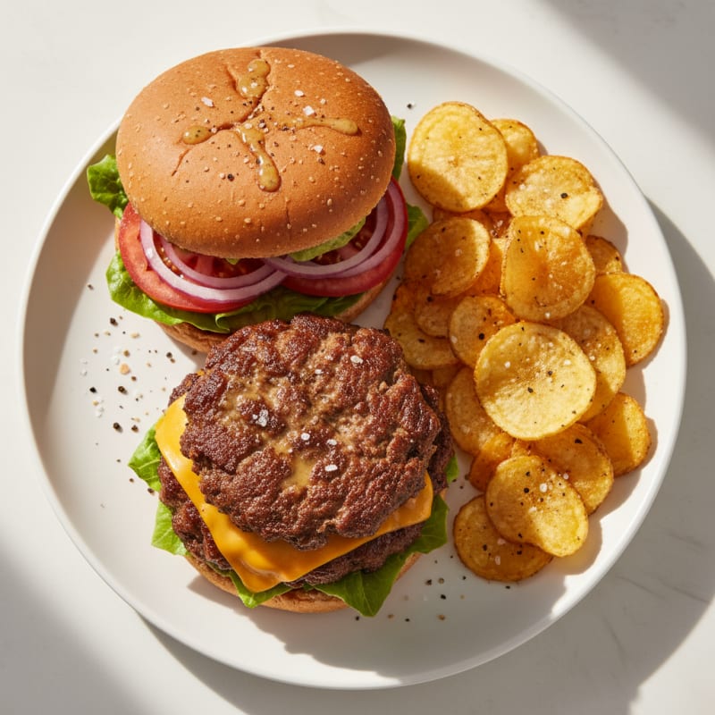 Classic Beef Smash Burger with Crispy Chips
