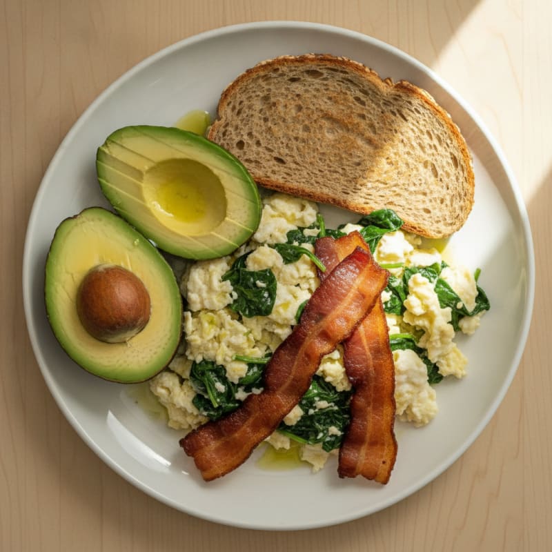 Egg White Scramble with Spinach and Turkey Bacon