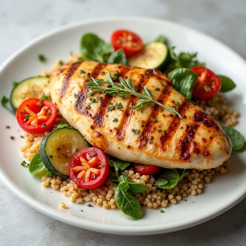Grilled Chicken Breast Salad with Quinoa and Roasted Vegetables