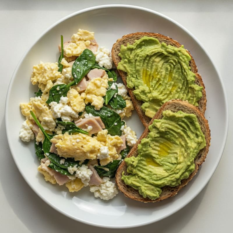 Cottage Cheese Scramble with Spinach and Smoked Turkey