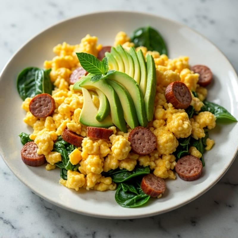 Egg White Scramble with Turkey Sausage and Baby Spinach