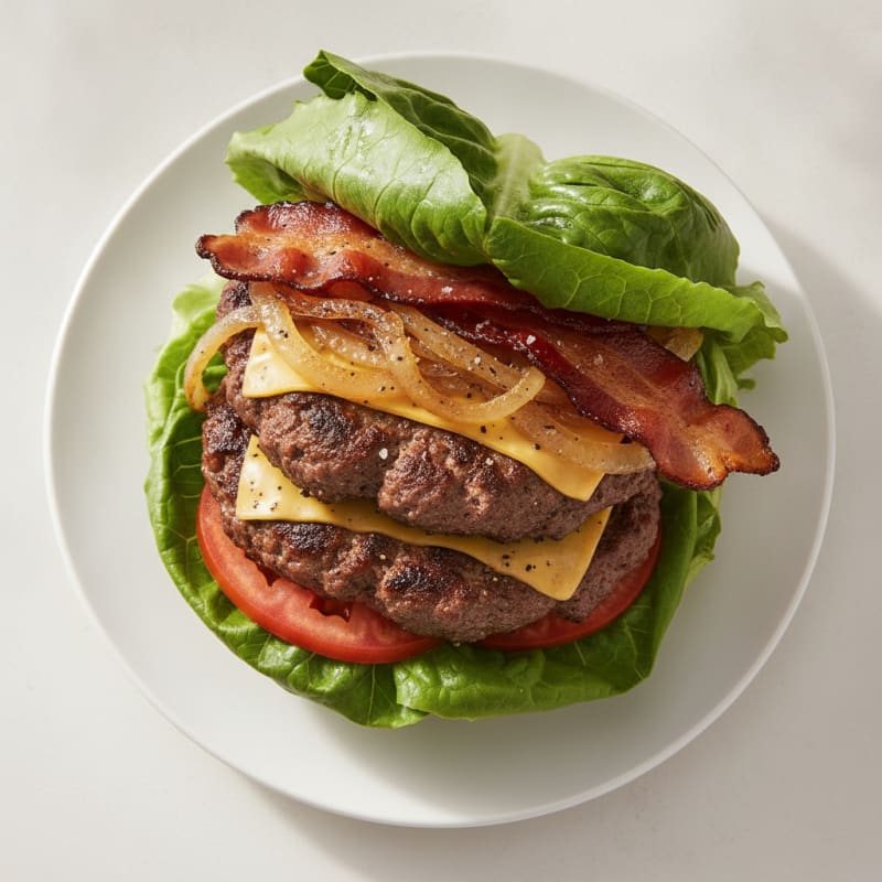 Double Bacon Cheeseburger with Caramelized Onions