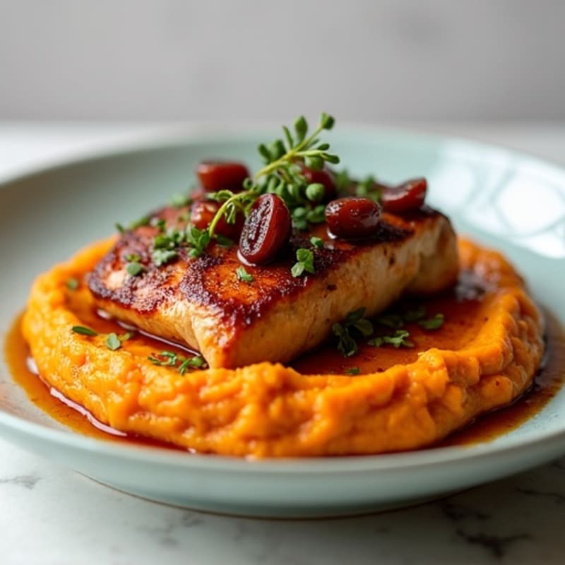 Sticky Date-Glazed Chicken with Creamy Sweet Potato Mash