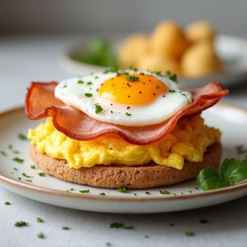 Crispy Whole Wheat English Muffin with Fluffy Egg and Lean Ham