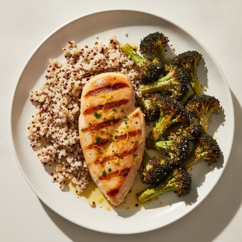 Grilled Chicken Breast with Quinoa and Roasted Broccoli