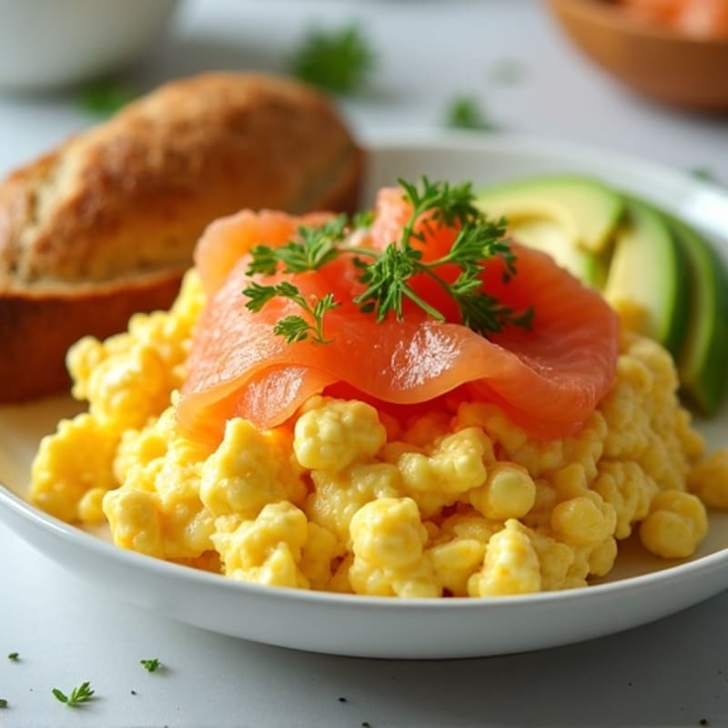 Scrambled Eggs with Cottage Cheese and Smoked Salmon