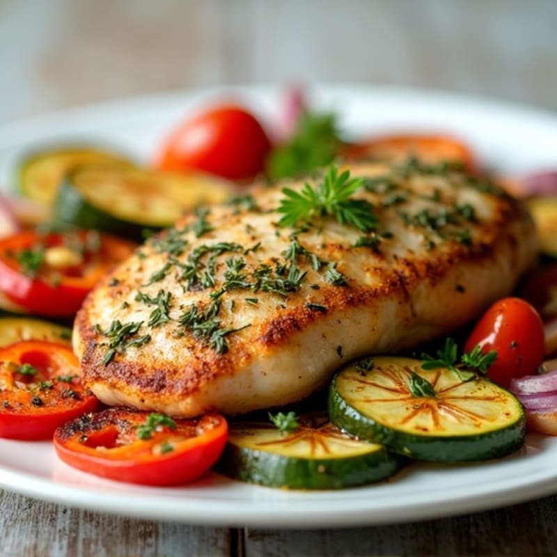 Herb-Crusted Pan Seared Chicken with Roasted Vegetables