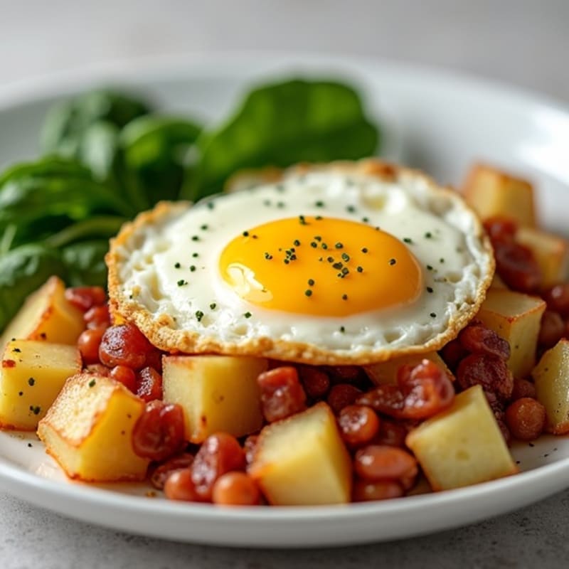 Egg and Bacon Potato Hash with Spinach