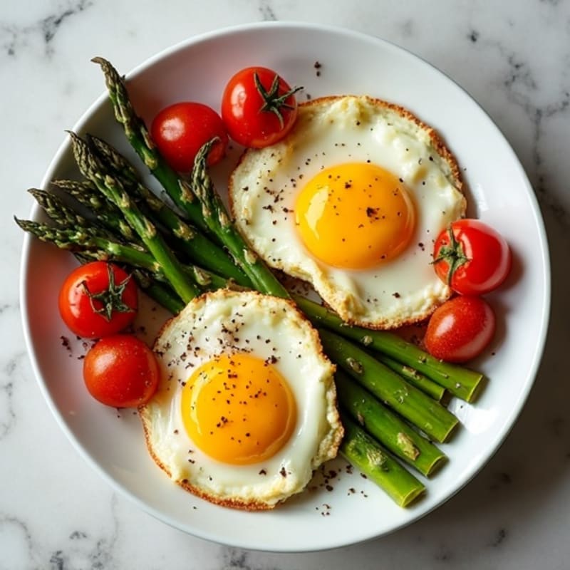 Sheet Pan Eggs with Roasted Asparagus and Cherry Tomatoes