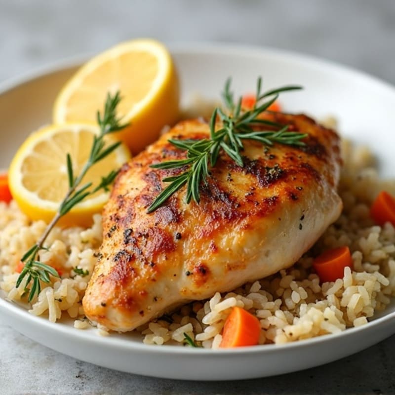 Lemon Herb Roasted Chicken with Fluffy Rice Pilaf