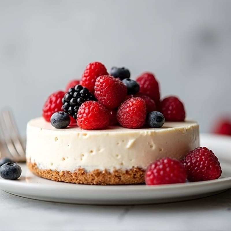 Greek Yogurt Protein Cheesecake with Mixed Berries