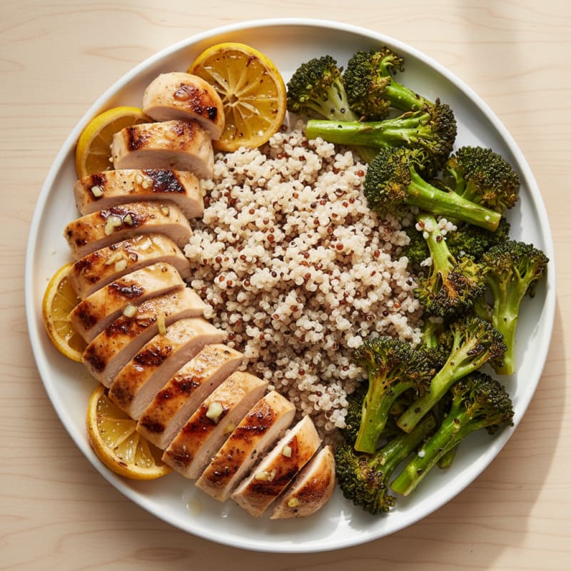 Grilled Chicken Breast with Quinoa and Roasted Broccoli
