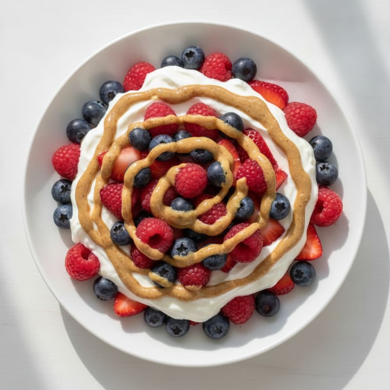 Greek Yogurt Protein Parfait with Mixed Berries and Almond Butter
