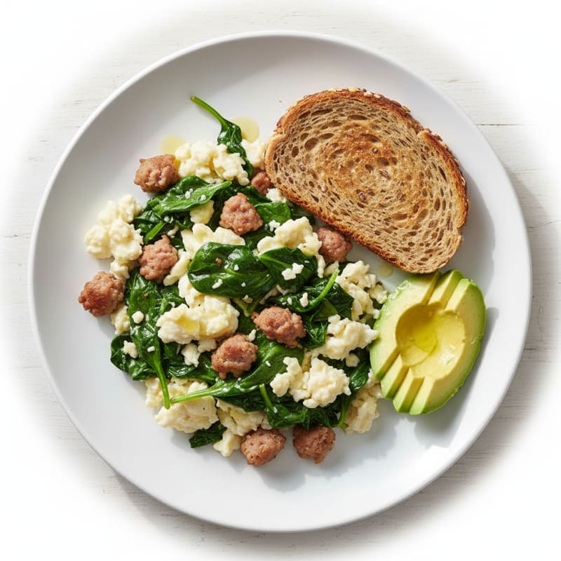 Egg White and Turkey Sausage Scramble with Spinach